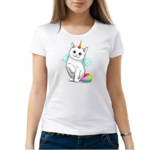 Изображение Женская футболка с принтом "Радужный кот"