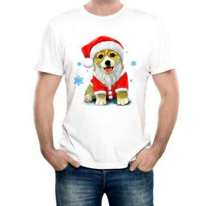 Изображение Мужская футболка Собака в новогодней шапке