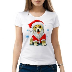 Изображение Женская футболка Собака в новогодней шапке