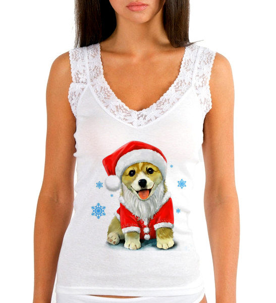 Изображение Женская майка Собака в новогодней шапке