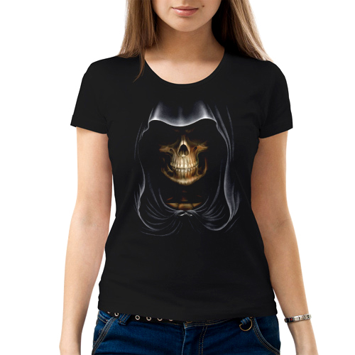 Изображение Женская футболка с черепом в капюшоне