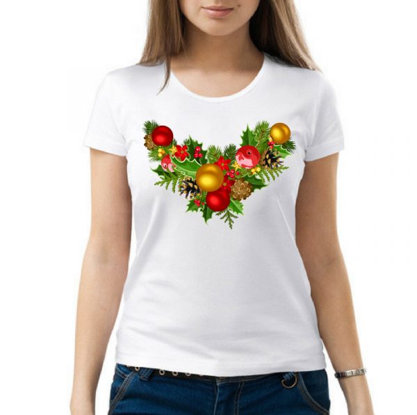 Изображение Женская белая футболка Рождественский Венок